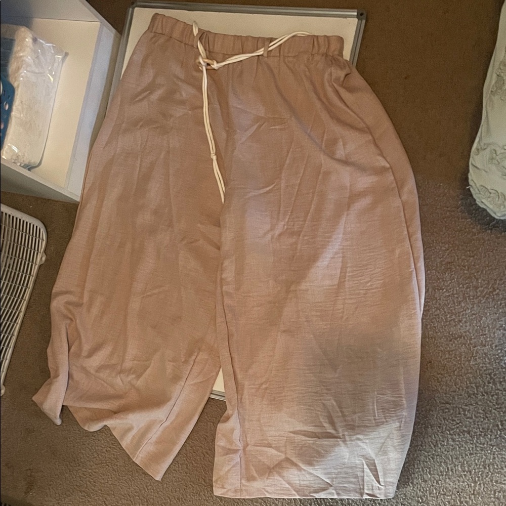 Tan Wide-Leg Pants